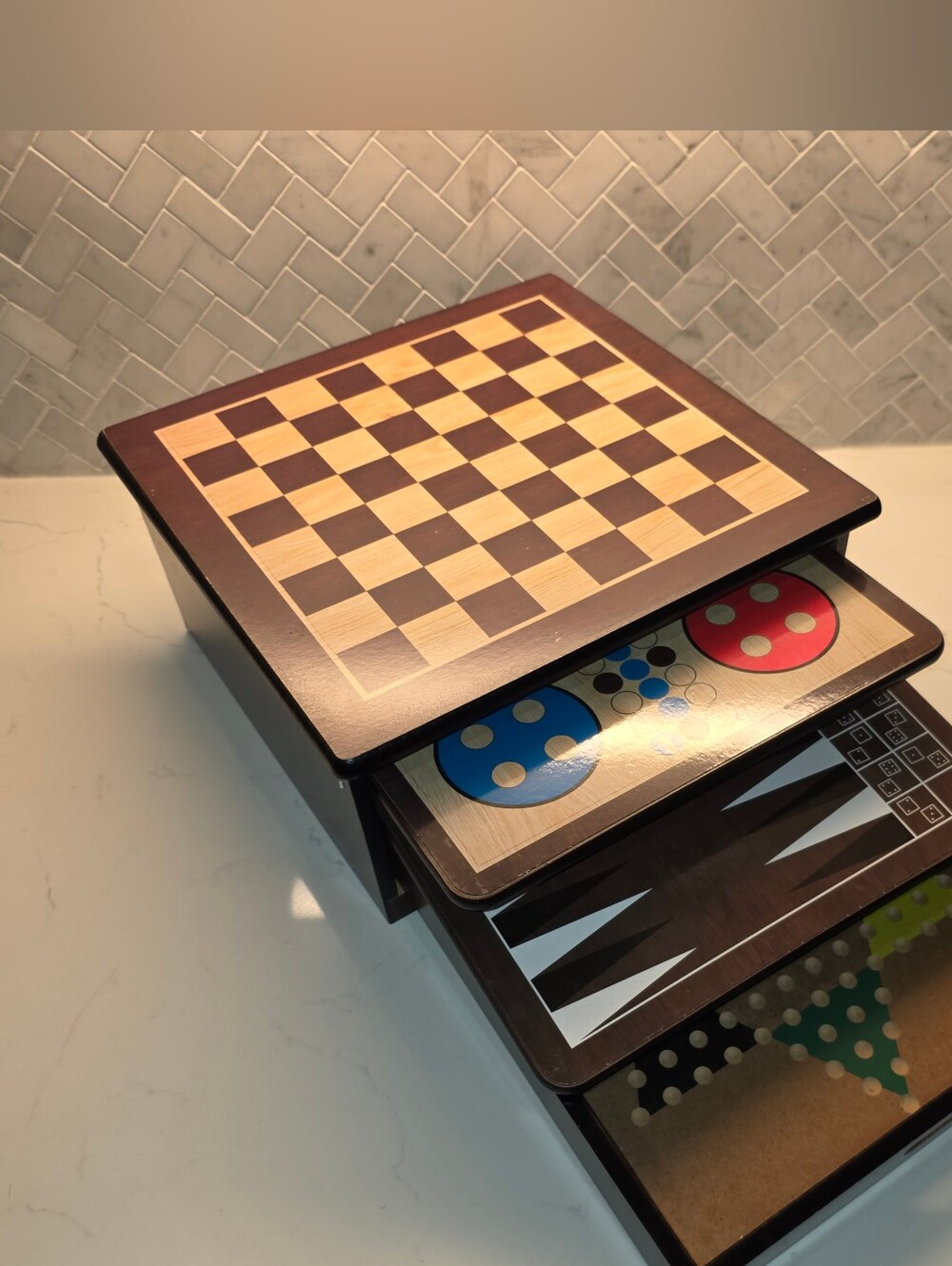 Deluxe Game House 10-in-1 Wooden Multi Game Set Chess Checkers Backgamon